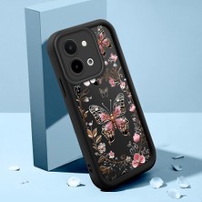 HONTINGA Vivo Y28 ile Uyumlu Kılıfı Düşüme Önleyici Basitlik Anti Düşme Kamera Korumali Şirin Kedi Siyah Gümüş Kelebek Desen Yumuşak Silikon Telefon Kılıfı Kadın ve Erkek Için Uygundur K2-0459