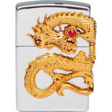 Als Metal Gazlı Çakmak – Kapaklı, Ejderha Kabartma Figür Desenli,  Dolumlu Metal Çakmak