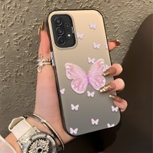 HONTINGA Samsung Galaxy A72 ile Uyumlu Kılıfı Silikon Kenar Sert Arka Düşüme Önleyici Basitlik Anti Düşme Kamera Korumali Pembe Kelebek Desen Telefon Kılıfı Kadın ve Erkek Için Uygundur K1-0862