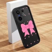 HONTINGA Vivo X200 Fe ile Uyumlu Kılıfı Düşüme Önleyici Basitlik Anti Düşme Kamera Korumali Şirin Kedi Siyah Pembe Papyon Desen Yumuşak Silikon Telefon Kılıfı Kadın ve Erkek Için Uygundur K2-0465