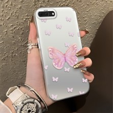 HONTINGA iPhone 7 Plus ile Uyumlu Kılıfı Silikon Kenar Sert Arka Düşüme Önleyici Basitlik Anti Düşme Kamera Korumali Pembe Kelebek Desen Telefon Kılıfı Kadın ve Erkek Için Uygundur K1-0862