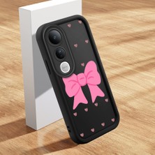 HONTINGA Vivo V50 Lite ile Uyumlu Kılıfı Düşüme Önleyici Basitlik Anti Düşme Kamera Korumali Şirin Kedi Siyah Pembe Papyon Desen Yumuşak Silikon Telefon Kılıfı Kadın ve Erkek Için Uygundur K2-0465