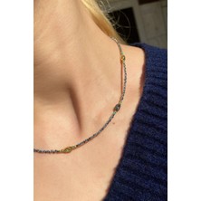Spossy Silver Jewelry Hematit Taşlı, Minimal Göz Tasarımlı Kolye