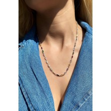 Spossy Silver Jewelry Renkli Dikdörtgen Taşlı Kolye