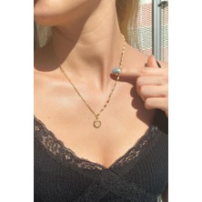 Spossy Silver Jewelry Yarı Zincir, Yarı Gerçek Inci Yuvarlak Pembe Quartz Taşlı Kolye