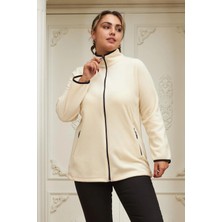 Rmg Kol Biye Detaylı Büyük Beden Ekru Polar