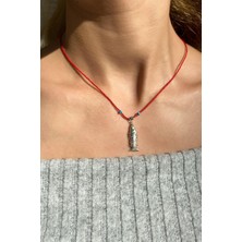 Spossy Silver Jewelry 925 Ayar Gümüş, Silver, Kırmızı İpli Haraketli Balık Kolye, SPK1124