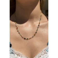 Spossy Silver Jewelry Renkli Geometrik Taşlı Kolye