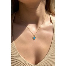 Spossy Silver Jewelry Opal Taşlı Kaplumbağa Kolye