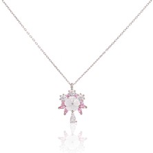 Spossy Silver Jewelry Sedef Taşlı Sallantılı Çiçek Kolye