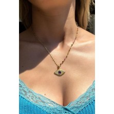 Spossy Silver Jewelry Yarı Zincir, Yarı Tourmalin  Doğal Taşlı Göz Kolye