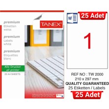TANEX TW-2000 210x297 mm Inkjet / Laser A4 Etiket YETKİLİ SATICI (25 Adet)