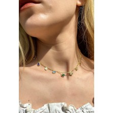 Spossy Silver Jewelry Renkli Baget Taşlı Choker Kolye