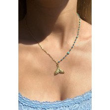 Spossy Silver Jewelry Yarı Zincirli, Yarı Firuze Taşlı Balık Kuyruğu Kolye