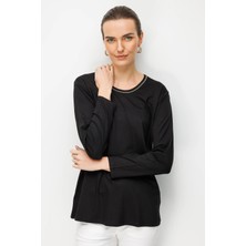 Desen Triko Sıfır Yaka Yaka Kenarı Zincirli Penye Kadın Bluz 26706