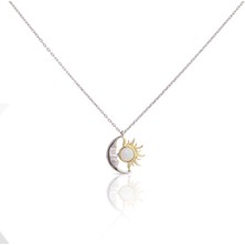 Spossy Silver Jewelry Güneş ve Ay Opal Taşlı Kolye