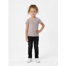 İncili Kız Çocuk Gül Kurusu Fitilli Kaşkorse Badi - Göğüs Nakış Detaylı Kısa Kollu Tişört