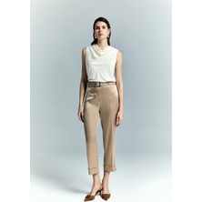 Sateen Lisa Saten Duble Paça Pantolon - Vizon