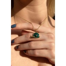 Spossy Silver Jewelry Malakit Taşlı Salyangoz Kolye