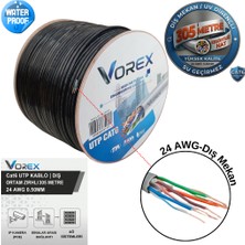 Vorex Cat6 Utp 305 Metre Zırhlı Dış Ortam Ethernet Ağ Kablosu - 24 Awg 0.50MM Outdoor Su Geçirmez Siyah