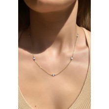 Spossy Silver Jewelry Minimal Beşli Göz Tasarım Kolye