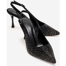 Luvi Johanna Siyah Platin Taşlı Kadın Topuklu Ayakkabı