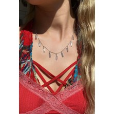 Spossy Silver Jewelry Baget Dikdörtgen Taşlı Sallantılı Kolye