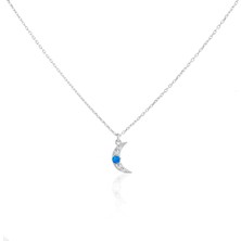 Spossy Silver Jewelry Minimal Opal Taşlı Ay Kolye