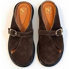 Ne&Ve Shoes Kadın Süet Deri Sabo Terlik Günlük Kullanım İçin Konforlu Kahverengi