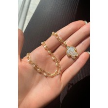 Spossy Silver Jewelry Yarı Zincir, Yarı Gerçek Inci Sedef Taşlı Kaplumbağa Kolye