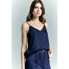 Sateen Tosca Askılı Bluz - Lacivert