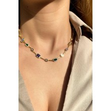 Spossy Silver Jewelry Renkli Baget Taşlı Kolye