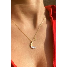 Spossy Silver Jewelry Sedef Taşlı Ay Yıldızlı Kolye
