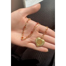 Spossy Silver Jewelry Yarı Zincir, Yarı Akik Doğal Taşlı Kalp Kolye