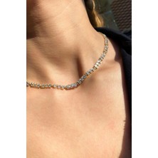Spossy Silver Jewelry Kare Baget Taşlı Choker Kolye