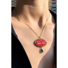 Spossy Silver Jewelry Kırmızı Mineli Fatma Ana Eli Sallantılı Kolye