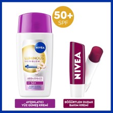 Nivea SPF50+ LUMINOUS630 Skin Glow Aydınlatıcı Yüz Güneş Kremi 40ML ve Böğürtlen Renkli Dudak Bakım Kremi