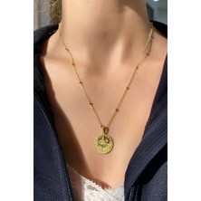 Spossy Silver Jewelry Çift Taraflı Yuvarlak  Madalyon Kolye