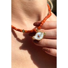 Spossy Silver Jewelry Doğal Taşlı, Coral (Mercan), Sedef, Opal Taşlı Kolye