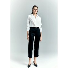 Sateen Lisa Saten Duble Paça Pantolon - Siyah