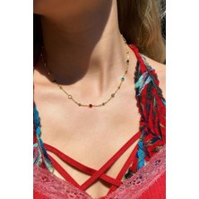 Spossy Silver Jewelry Araları Toplu Renkli Taşlı Kolye