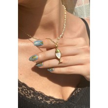 Spossy Silver Jewelry Yarı Zincir, Yarı Gerçek Inci Sedef Taşlı Balık Kolye