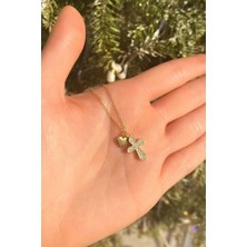 Spossy Silver Jewelry Çift Taraflı Sedef Taşlı Mini Kalpli Hac Kolye