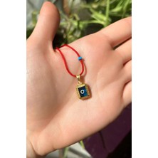 Spossy Silver Jewelry Dikdörtgen Nazar Cam Göz Ipli Kolye