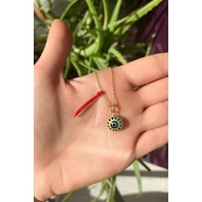 Spossy Silver Jewelry Yuvarlak Nazar Cam Göz Ip Detaylı Kolye