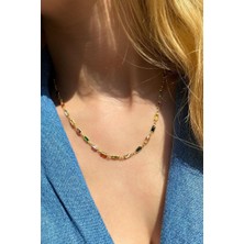 Spossy Silver Jewelry Renkli Dikdörtgen Taşlı Kolye