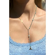 Spossy Silver Jewelry Yarı Zincirli, Yarı Firuze Taşlı Balık Kuyruğu Y Kolye