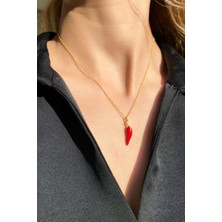 Spossy Silver Jewelry 925 Ayar Gümüş, Gold, Kırmızı Mineli Biber Kolye, SPK1486
