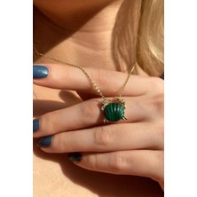 Spossy Silver Jewelry Malakit Taşlı Yengeç Kolye