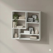 Çamsan Rafixa Beyaz MDF Kare Geometrik Duvar Rafı - Modern Kitaplık ve Dekoratif Obje Düzenleyici